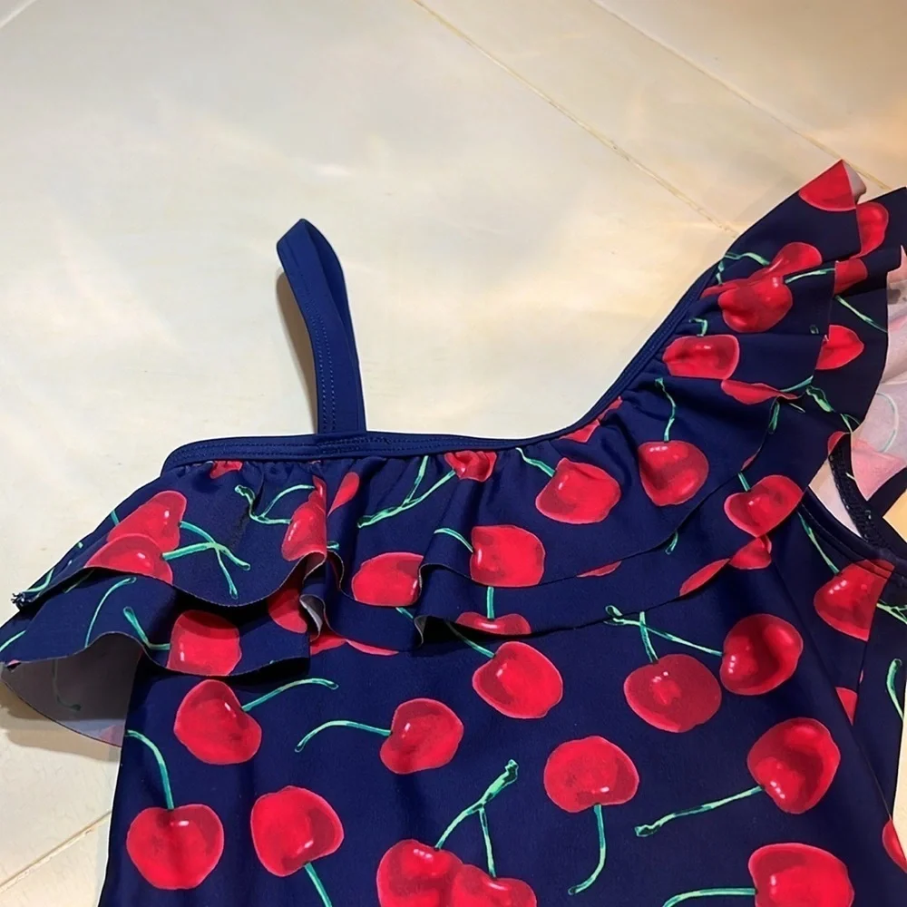 Kids Cherry Print One-Shoulder Kids Swimsuit by Kami Size 5
